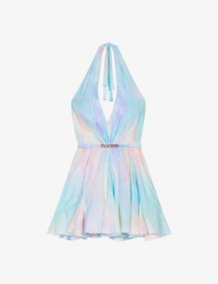 Shop Maje Womens Multicolor Tie-die Halter-neck Backless Cotton Mini Dress