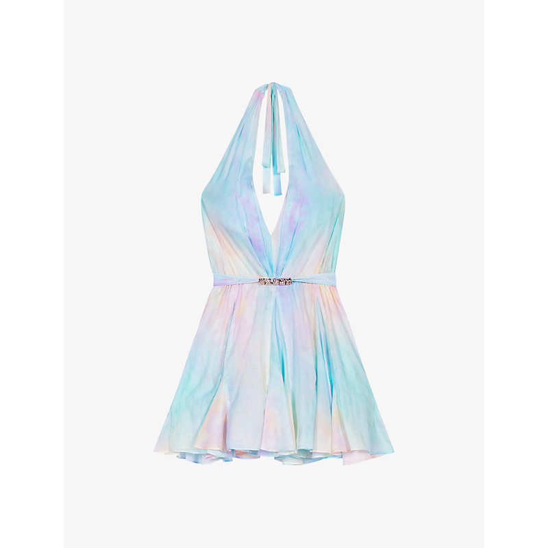 Shop Maje Women's Multicolor Tie-die Halter-neck Backless Cotton Mini Dress