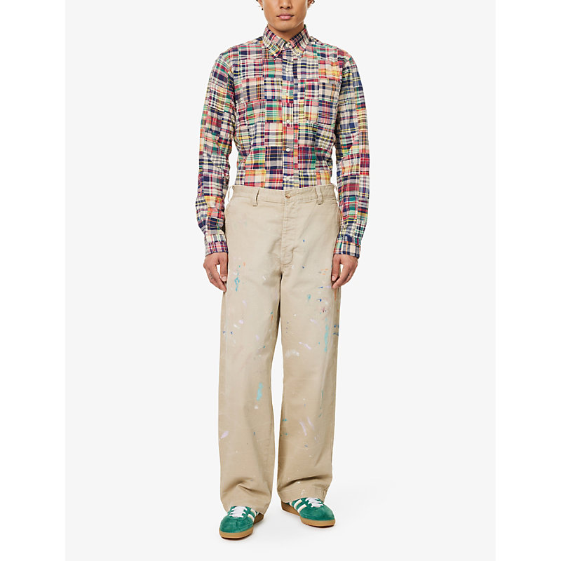 Shop Polo Ralph Lauren Men's Montaukett Paint-splattered Mid-rise Wide-leg Cotton-twill Trousers