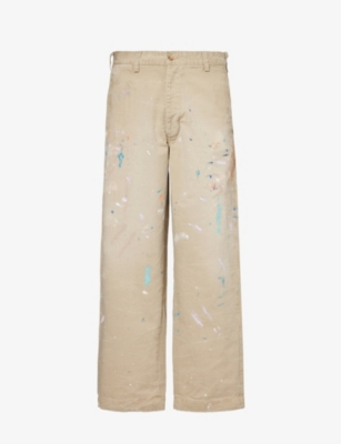 POLO RALPH LAUREN: Paint-splattered mid-rise wide-leg cotton-twill trousers