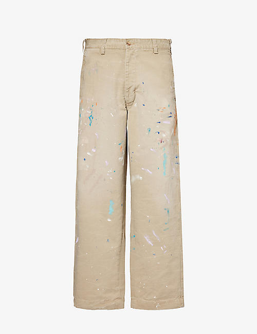 POLO RALPH LAUREN: Paint-splattered mid-rise wide-leg cotton-twill trousers