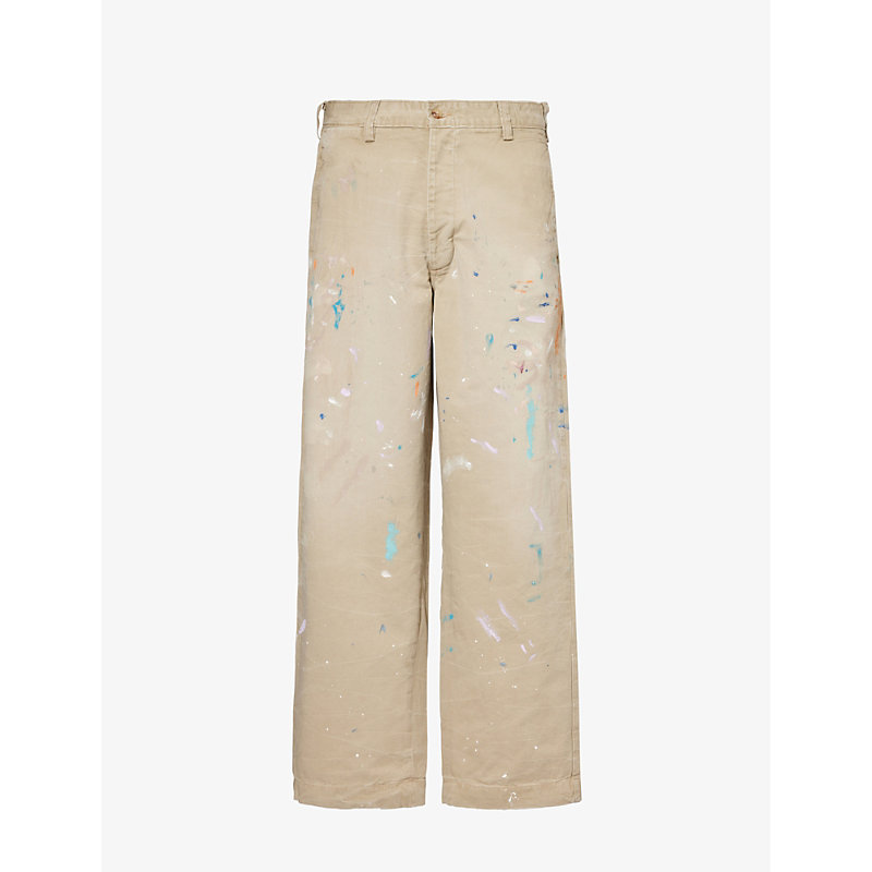 Shop Polo Ralph Lauren Paint-splattered Mid-rise Wide-leg Cotton-twill Trousers In Montaukett