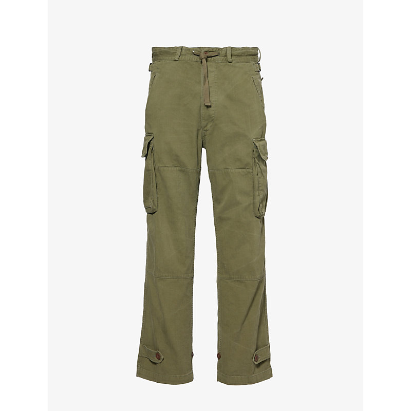 Polo Ralph Lauren Mens Nature Olive Herringbone Belt-loop Relaxed-fit Straight-leg Cotton Trousers