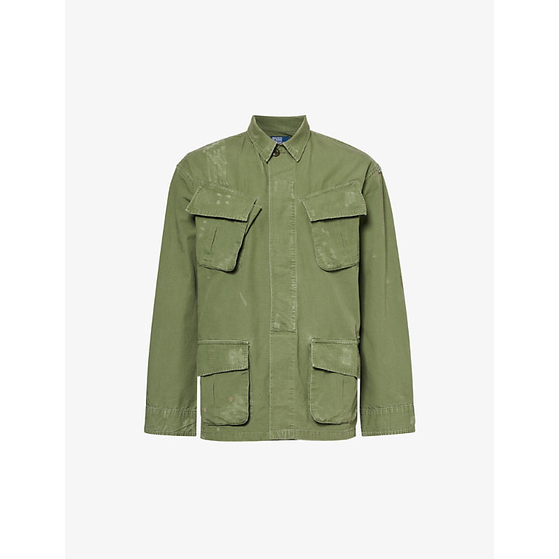 Polo Ralph Lauren Fishing Flap-pocket Regular-fit Cotton Jacket In 5020b Olive W/ Mending