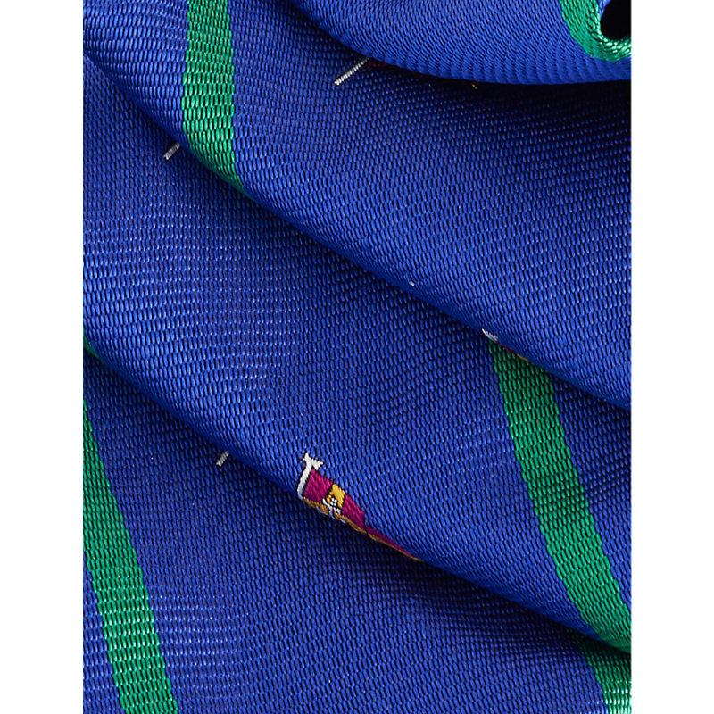 Shop Polo Ralph Lauren Striped Wide-blade Silk Tie In Royal