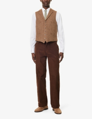 Shop Polo Ralph Lauren Men's Brown/tan Herringbone V-neck Regular-fit Wool Gilet