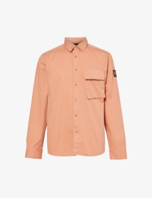 Belstaff Mens Rust Pink Scale Brand-patch Regular-fit Cotton Shirt