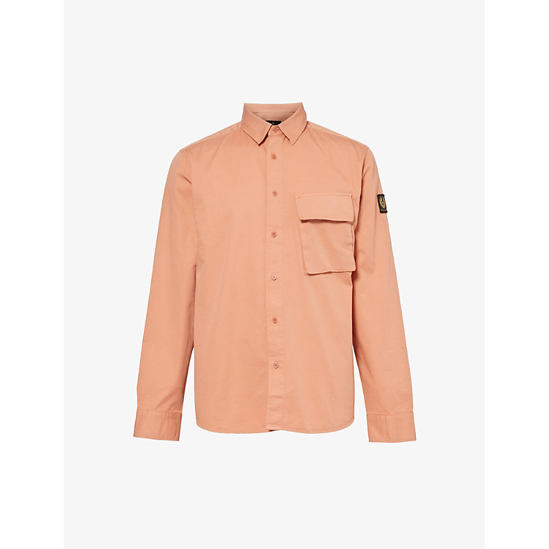 Belstaff Mens Rust Pink Scale Brand-patch Regular-fit Cotton Shirt