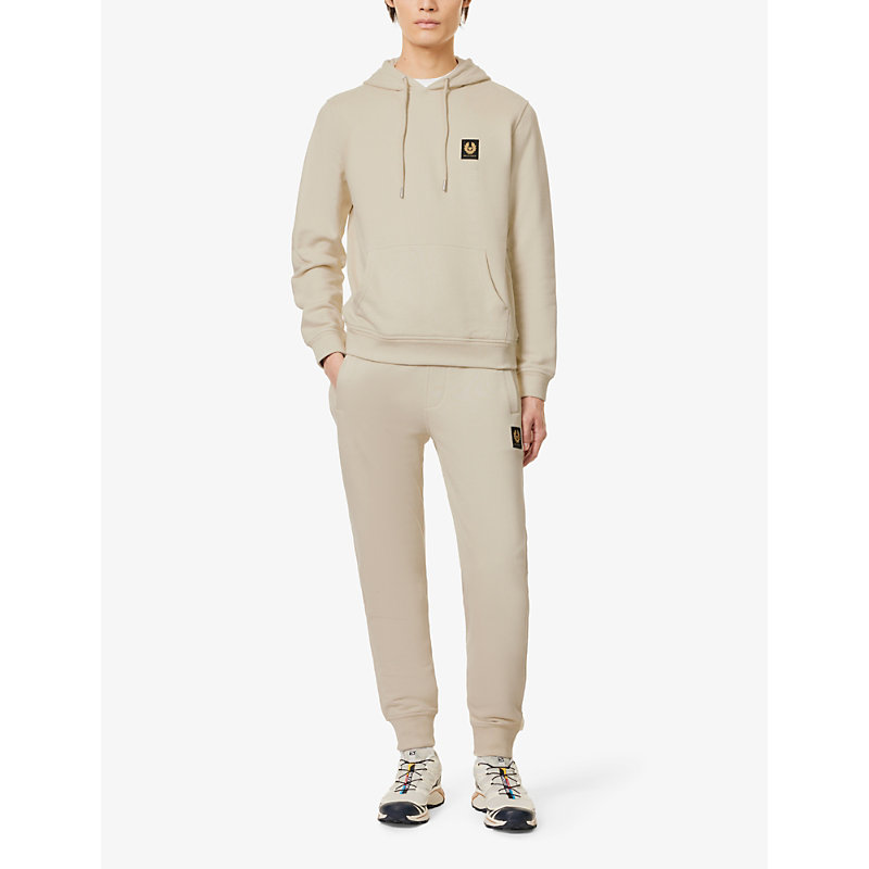 Shop Belstaff Brand-patch Ribbed-trim Cotton-jersey Hoody In Shell