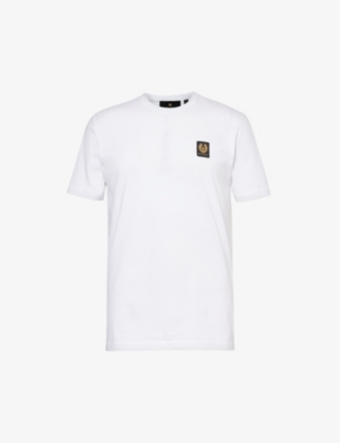 Belstaff Mens White Brand-patch Crewneck Cotton-jersey T-shirt