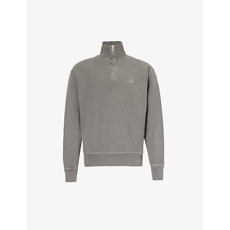 Belstaff Mens Dark Cloud Grey Mineral Funnel-neck Cotton-jersey Sweatshirt
