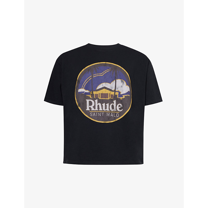 Shop Rhude Saint-malo Graphic-print Cotton-jersey T-shirt In Vintage Black