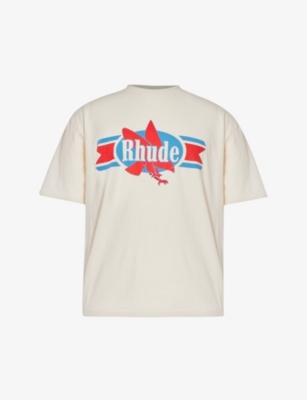 Shop Rhude Mens Vintage White Chevron Eagle Graphic-print Cotton-jersey T-shirt
