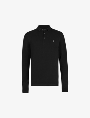 Shop Allsaints Mens  Reform Logo-embroidered Long-sleeve Cotton Polo In Black