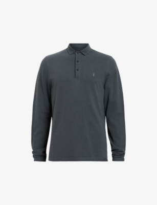 Shop Allsaints Mens Jackson Blue Reform Logo-embroidered Long-sleeve Cotton Polo