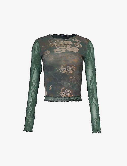 JADED LONDON: Floral-pattern semi-sheer mesh top