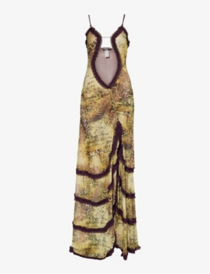 JADED LONDON: Fatale patterned cut-out slim-fit mesh maxi dress