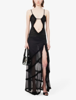 Shop Jaded London Women's Midnight Black Fatale Cut-out Slim-fit Mesh Maxi Dress