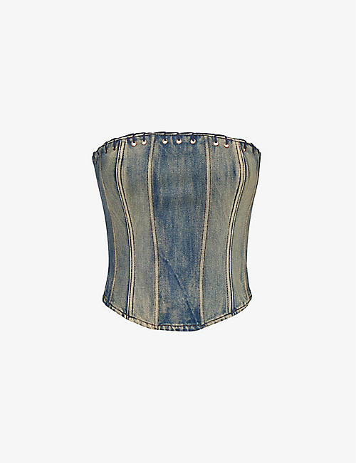 JADED LONDON: Whipstitch faded-wash denim top