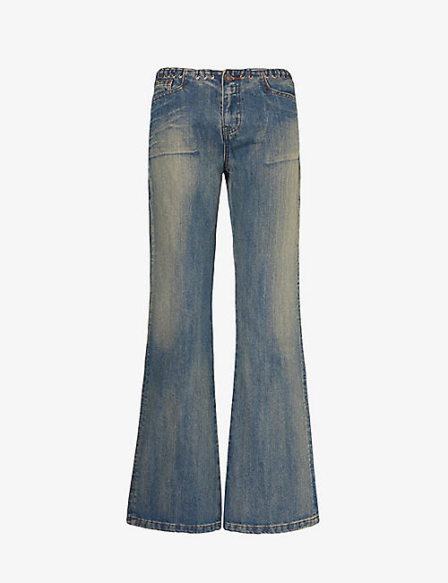 JADED LONDON: Whipstitch faded-wash boot-cut low-rise jeans