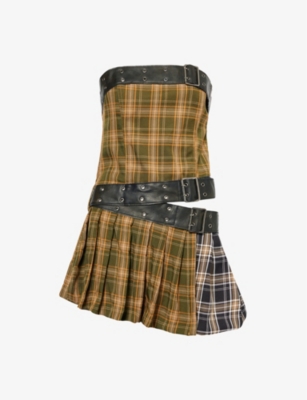 Jaded London Womens Multi Kilt Check-print Woven Mini Dress