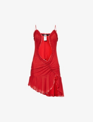 Jaded London Womens Scarlett Red Fatale V-neck Mesh Mini Dress