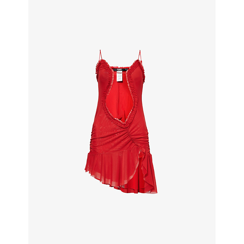 Jaded London Womens Scarlett Red Fatale V-neck Mesh Mini Dress