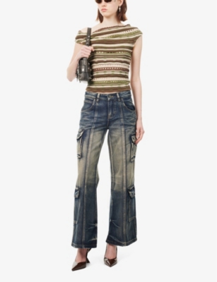 Shop Jaded London Women's Blue Cargo Low-wise Wide-leg Jeans
