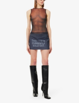 Shop Cowboys Of Habit Womens Indigo Sold Out Logo-pattern Stretch-denim Mini Skirt