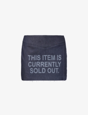 Cowboys Of Habit Womens Indigo Sold Out Logo-pattern Stretch-denim Mini Skirt