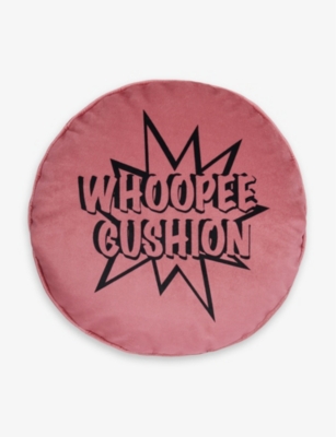Shop Cowboys Of Habit Whoopee Cushion-design Velour Cushion In Pink Black