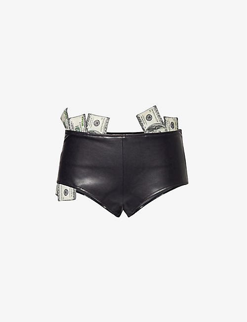 COWBOYS OF HABIT: Stripper low-rise faux-leather shorts
