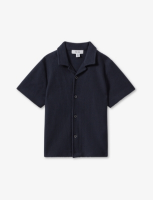 Shop Reiss Boys Navy Kids Gerrard Textured Cotton Shirt 3-14 Years
