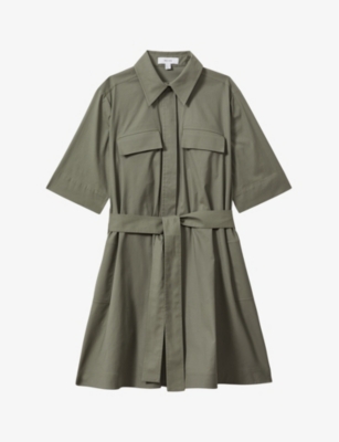 REISS: Milly pleated belted stretch-cotton mini dress