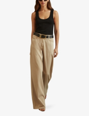 Shop Reiss Women's Black Elle Scoop-neck Ribbed Stretch-cotton Vest Top