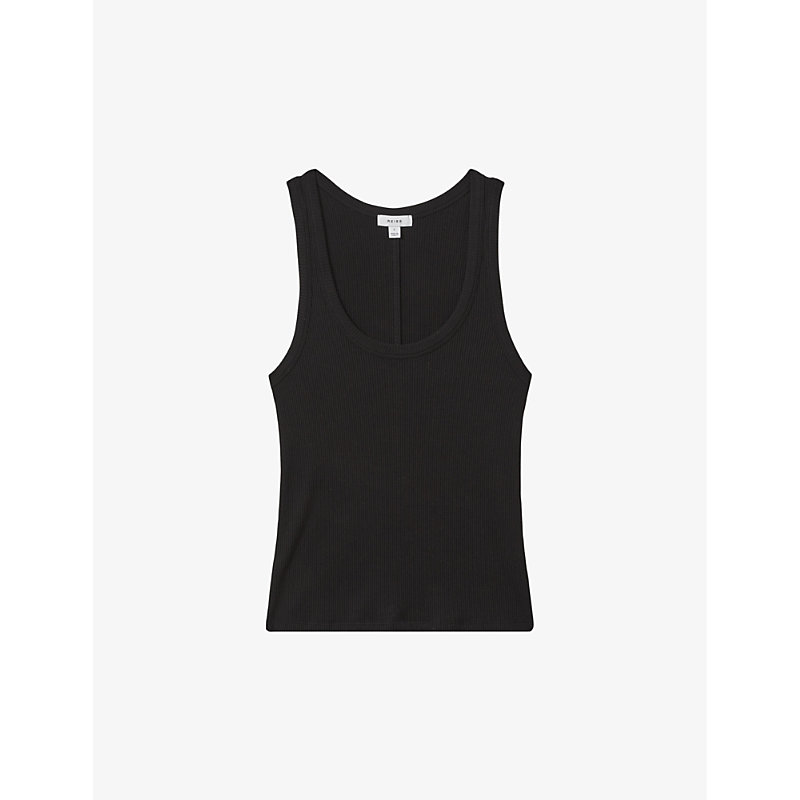 Reiss Womens Black Elle Scoop-neck Ribbed Stretch-cotton Vest Top