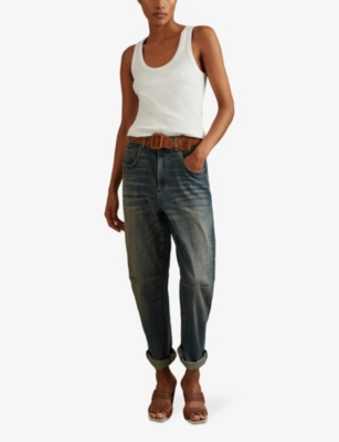 Shop Reiss Women's White Elle Scoop-neck Ribbed Stretch-cotton Vest Top