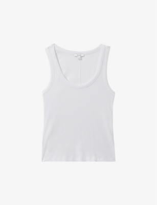Shop Reiss Women's White Elle Scoop-neck Ribbed Stretch-cotton Vest Top