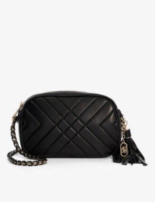 Shop Dune Chancery Quilted Leather Cross-body Bag In Black-plain Leather