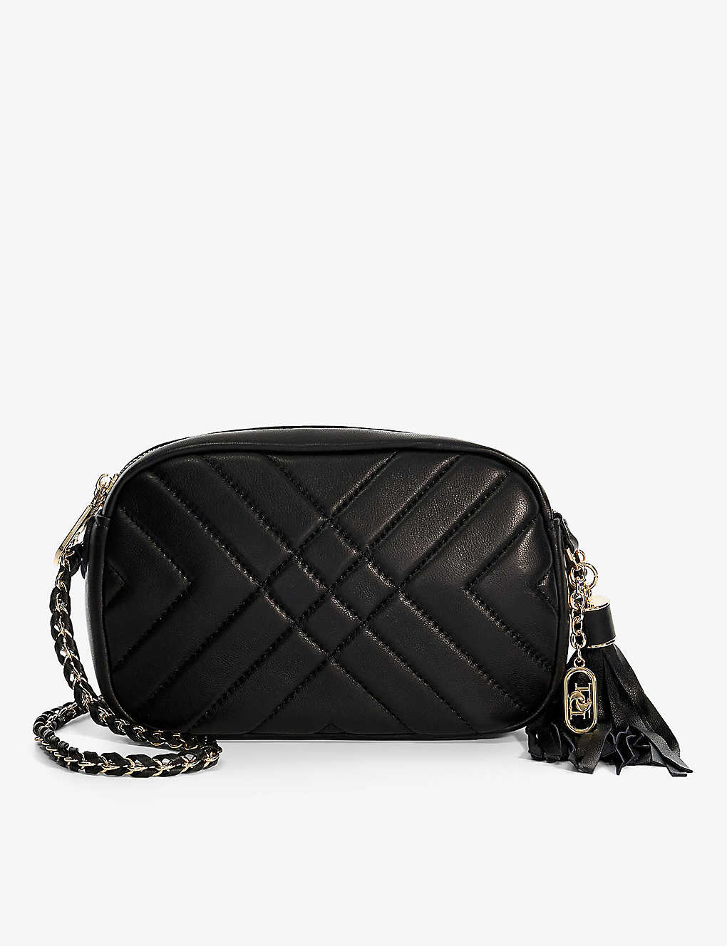 Dune Womens Black-plain Leather Chancery Quilted Leather Cross-body Bag