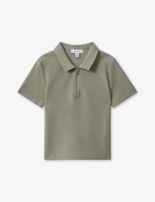 Shop Reiss Boys Pistachio Kids Felix Textured Cotton Polo Shirt 3-14 Years