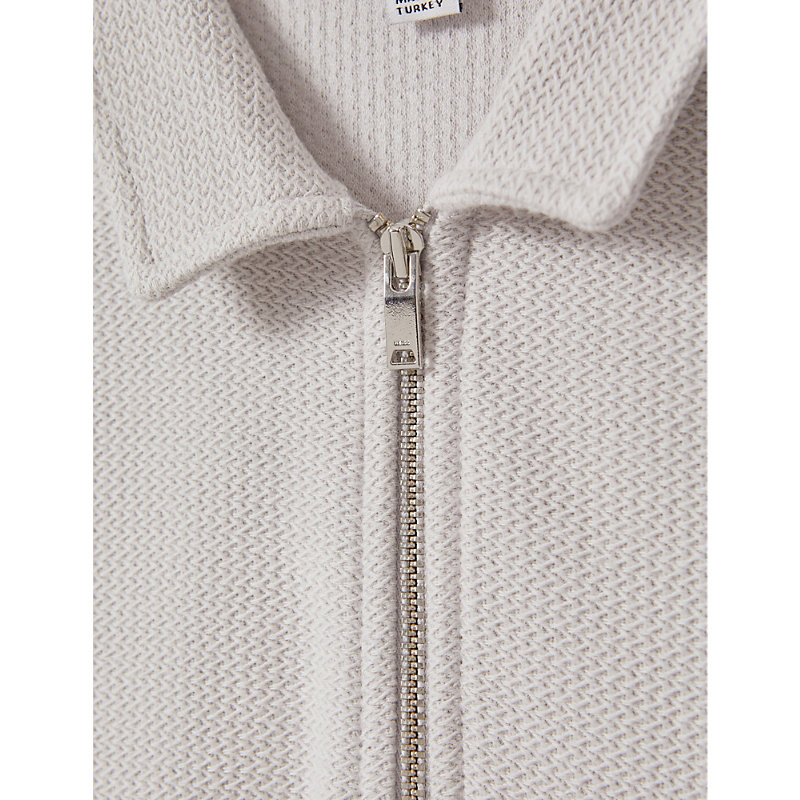 Shop Reiss Felix Textured Cotton Polo Shirt 3-14 Years In Silver