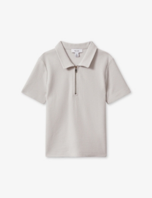 Shop Reiss Felix Textured Cotton Polo Shirt 3-14 Years In Silver