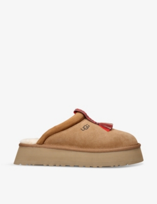 Shop Ugg Women's Tan Tazzle Tassel-embellished Suede Flatform Slippers