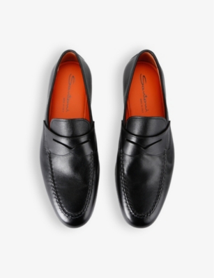 Shop Santoni Mens Black Carlos Flex Leather Penny Loafers Eur 45 / 11 Uk