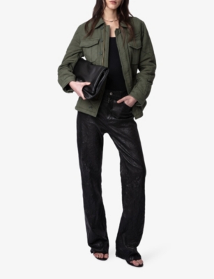Shop Zadig & Voltaire Zadig&voltaire Womens Kaki Kayak Patch-pocket Relaxed-fit Cotton Jacket
