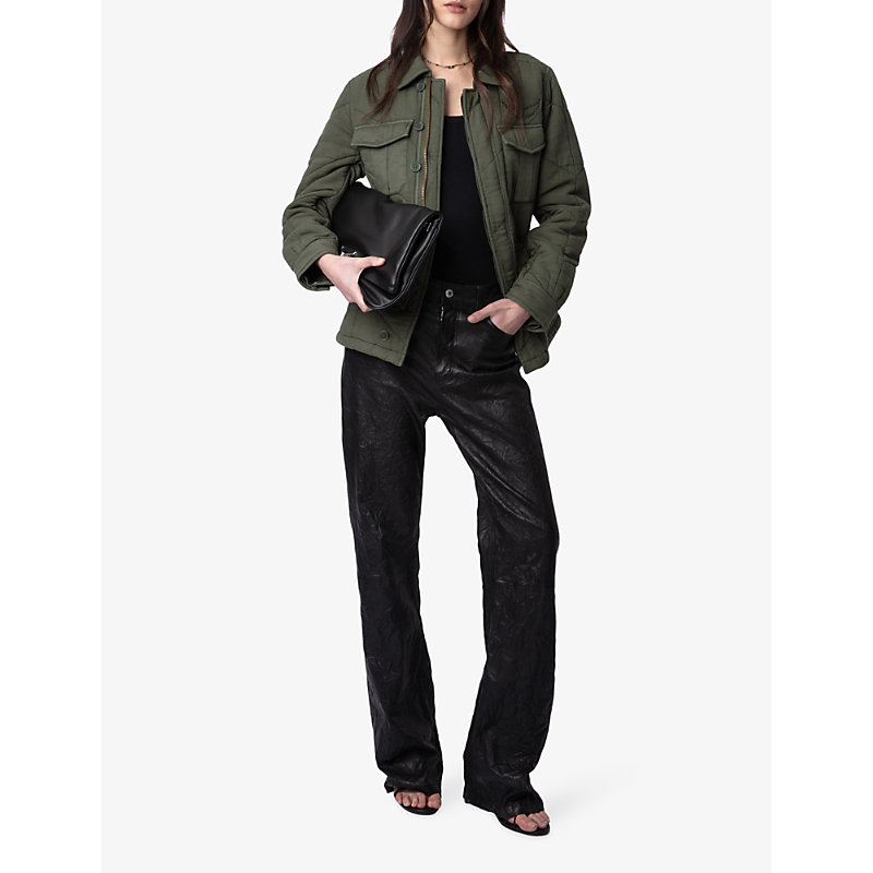 Shop Zadig & Voltaire Zadig&voltaire Women's Kaki Kayak Patch-pocket Relaxed-fit Cotton Jacket