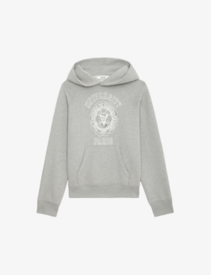 Zadig & Voltaire Zadig&voltaire Women's Trellis Georgy Graphic-print Relaxed-fit Organic-cotton Hoody In Grey