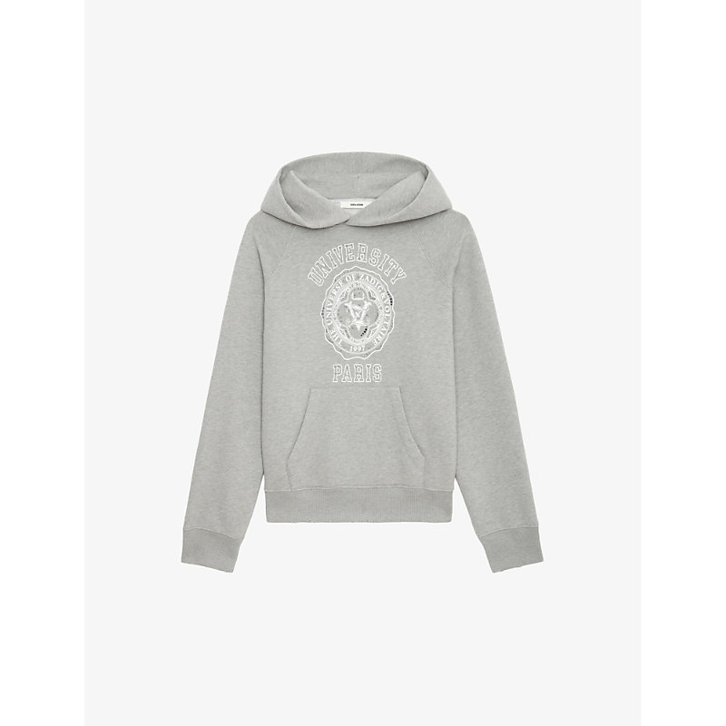 Zadig & Voltaire Zadig&voltaire Womens Trellis Georgy Graphic-print Relaxed-fit Organic-cotton Hoody In Grey