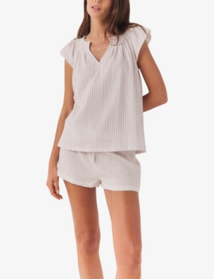 Shop The White Company Womens Pinkstripe Hand-smocked Relaxed-fit Cotton Pyjamas
